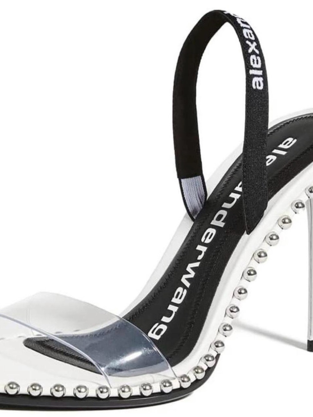 Alexander Wang Black & White Beaded Clear- Strap Slingback Heel